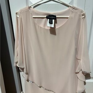 Frank Lyman Design Cream Blouse with Silver Trim. Pale pink.